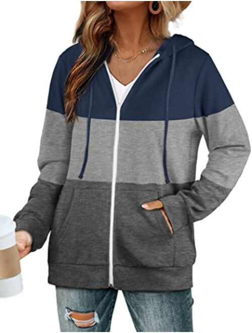 Bofell Womens Fashion Hoodies for Women Zip Up Sweatshirts Jackets Trending Now 2023