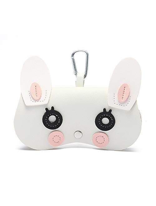 RUIXIAOXI Cartoon Sunglasses Pouch, Portable Snap Button Glasses Case with Clip PU Leather Splicing Eyeglasses Carrying Bag