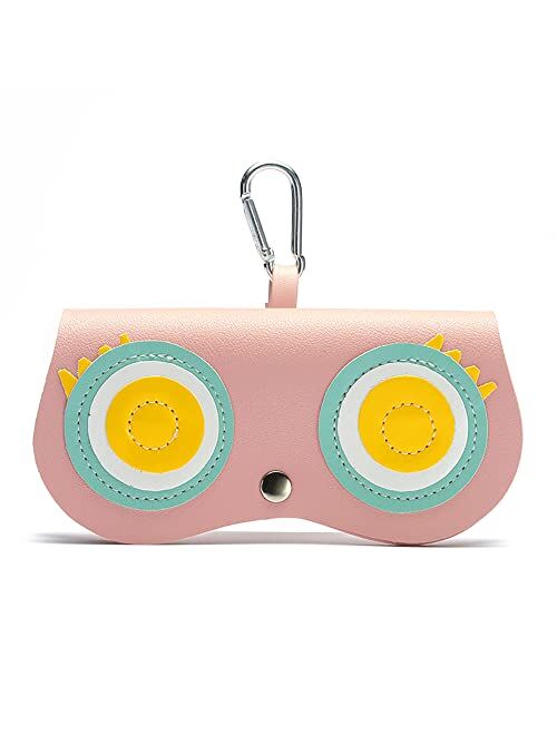 RUIXIAOXI Cartoon Sunglasses Pouch, Portable Snap Button Glasses Case with Clip PU Leather Splicing Eyeglasses Carrying Bag