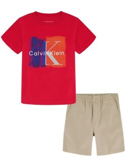 Toddler Boys Painted Logo Short Sleeve T-shirt and Twill Shorts, 2 Piece Set