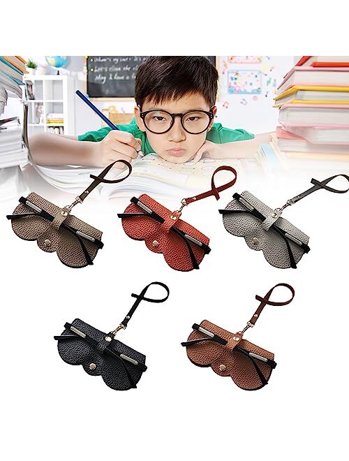 DEFUAUKE 5pcs Soft Leather Sunglasses Bag,Glasses Pouch Outdoor Carrying Organizer Eyeglass Case with Wrist Strap (5pcs)