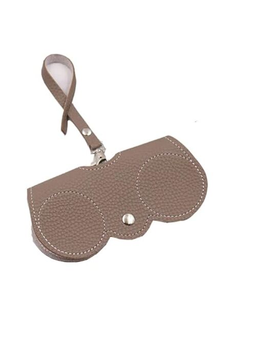 LOVEEK Soft Leather Sunglass Bag, Leather Glasses Case Holder Sunglass Bag, Sunglass Bag With Button Clip Wrist Strap (Brown)