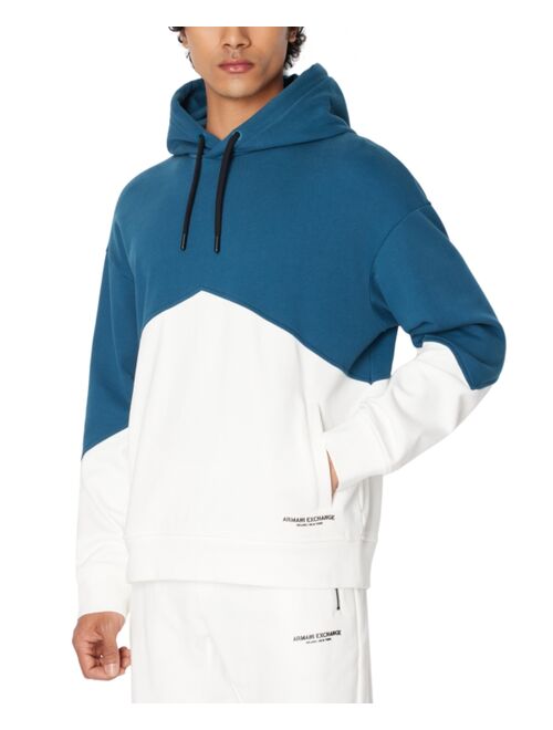 A|X Armani Exchange Men's Long Sleeve Two-Tone Drawstring Hoodie