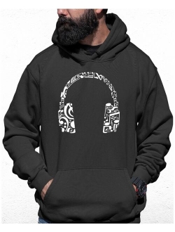 LA Pop Art Men's Music Note Headphones Word Art Hooded Sweatshirt