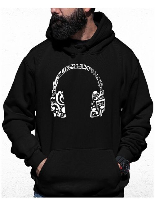 LA Pop Art Men's Music Note Headphones Word Art Hooded Sweatshirt