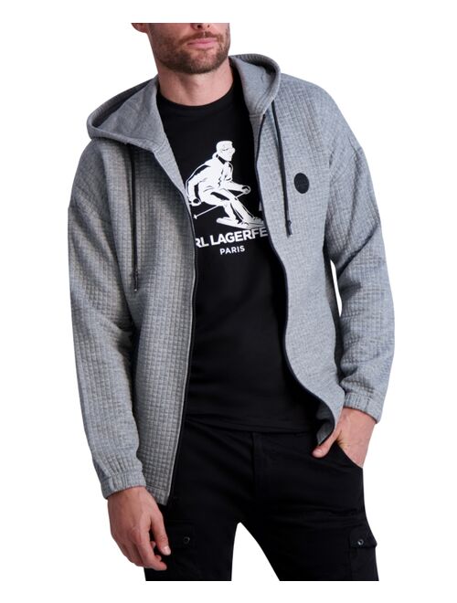 Karl Lagerfeld Paris Men's Waffle-Knit Zip-Front Logo Hoodie