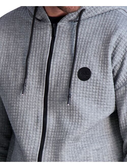 Karl Lagerfeld Paris Men's Waffle-Knit Zip-Front Logo Hoodie