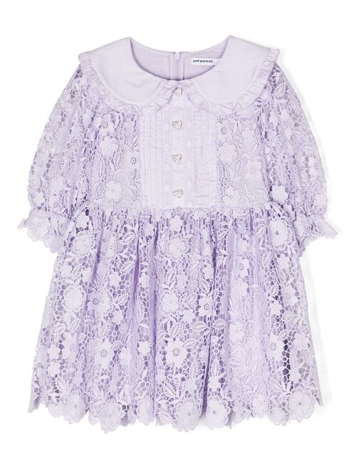 Self-Portrait Kids embellished-buttons guipure lace dress