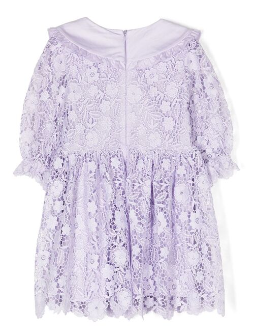 Self-Portrait Kids embellished-buttons guipure lace dress