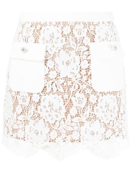 Self-Portrait floral-lace miniskirt