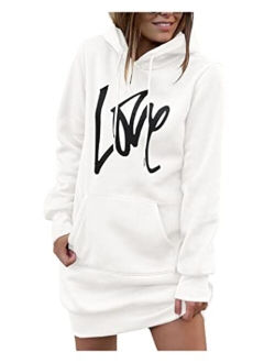 Women's Hooded Sweatshirt Drawstring Lightweight Long Sleeve Pullover Hoodie Dress