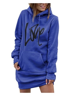 Women's Hooded Sweatshirt Drawstring Lightweight Long Sleeve Pullover Hoodie Dress