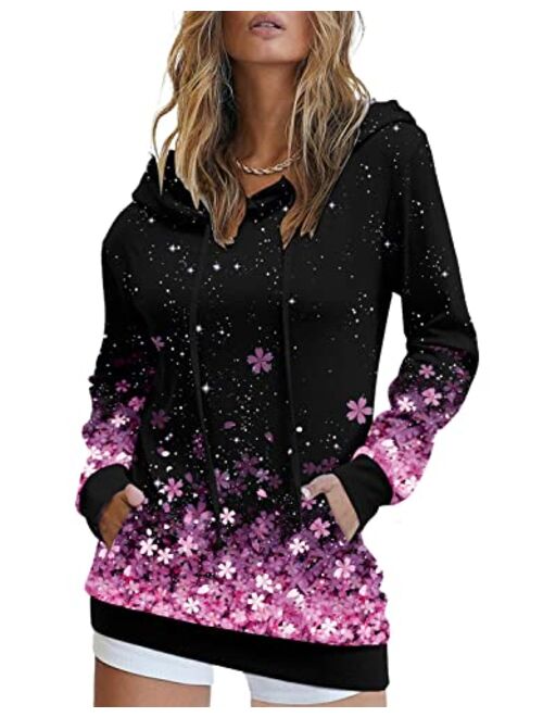 MODARANI Womens Pullover Hoodie Sweatshirts Casual Tunic Tops Kangaroo Pocket Shirts Tie Dye&Floral Print