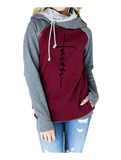 AELSON Women's Casual Patchwork Hoodies Long Sleeve Lightweight Pullover Tops Sweatshirts with Pocket