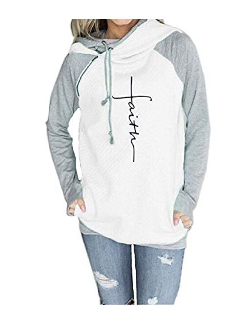 AELSON Women's Casual Patchwork Hoodies Long Sleeve Lightweight Pullover Tops Sweatshirts with Pocket