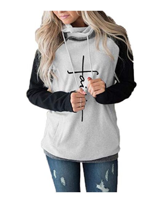 AELSON Women's Casual Patchwork Hoodies Long Sleeve Lightweight Pullover Tops Sweatshirts with Pocket