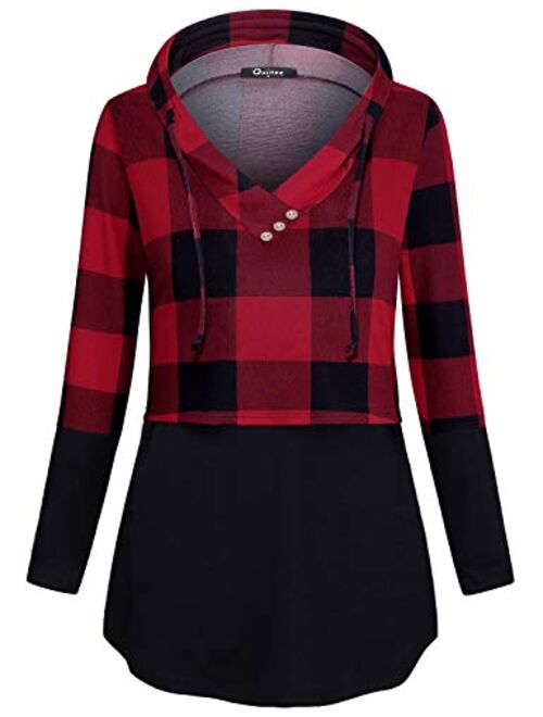 Connche Quinee Women's Long Sleeve Plaid Colorblock Nursing Pullover Hoodie Sweatshirts