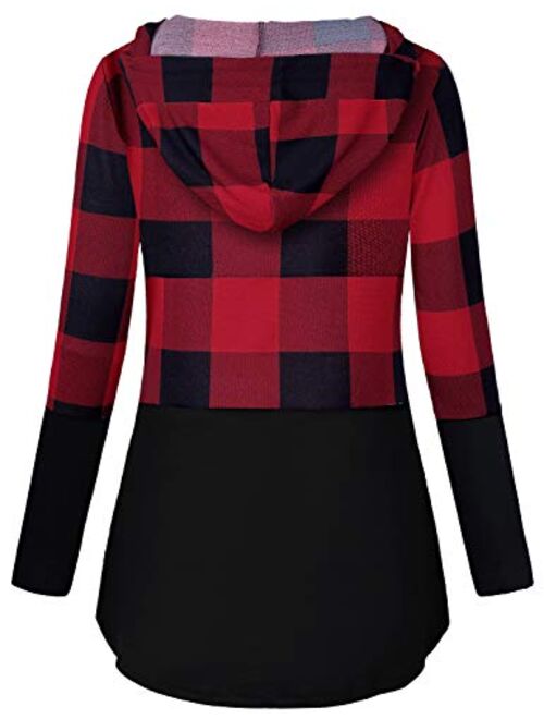 Connche Quinee Women's Long Sleeve Plaid Colorblock Nursing Pullover Hoodie Sweatshirts