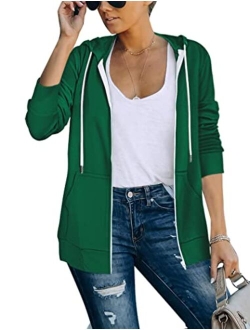 Saloogoe Lightweight Zip Up Hoodies for Women Hooded Sweatshirts Long Sleeve Thin Jacket with Zipper