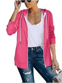 Saloogoe Lightweight Zip Up Hoodies for Women Hooded Sweatshirts Long Sleeve Thin Jacket with Zipper