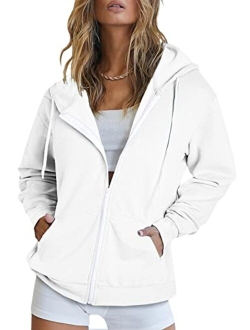 Women's Full Zip Up Hoodie Long Sleeve Hooded Sweatshirts Pockets Jacket Coat for Women