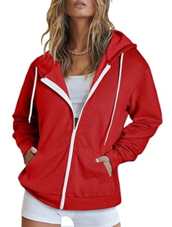 Women's Full Zip Up Hoodie Long Sleeve Hooded Sweatshirts Pockets Jacket Coat for Women