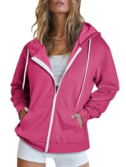 Women's Full Zip Up Hoodie Long Sleeve Hooded Sweatshirts Pockets Jacket Coat for Women