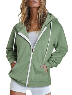 Women's Full Zip Up Hoodie Long Sleeve Hooded Sweatshirts Pockets Jacket Coat for Women