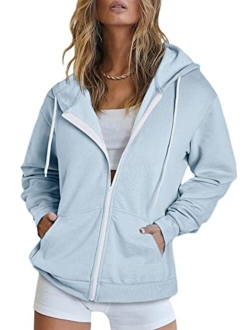 Women's Full Zip Up Hoodie Long Sleeve Hooded Sweatshirts Pockets Jacket Coat for Women