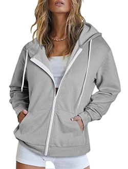 Women's Full Zip Up Hoodie Long Sleeve Hooded Sweatshirts Pockets Jacket Coat for Women