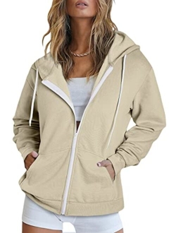 Women's Full Zip Up Hoodie Long Sleeve Hooded Sweatshirts Pockets Jacket Coat for Women