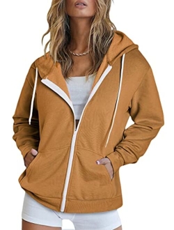 Women's Full Zip Up Hoodie Long Sleeve Hooded Sweatshirts Pockets Jacket Coat for Women