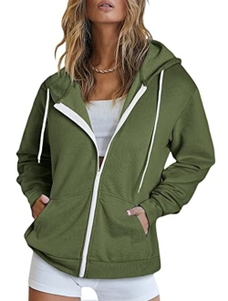 Women's Full Zip Up Hoodie Long Sleeve Hooded Sweatshirts Pockets Jacket Coat for Women