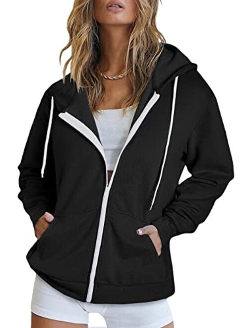 Dokotoo Women's Full Zip Up Hoodie Long Sleeve Hooded Sweatshirts Pockets Jacket Coat for Women