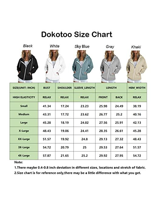 Dokotoo Women's Full Zip Up Hoodie Long Sleeve Hooded Sweatshirts Pockets Jacket Coat for Women