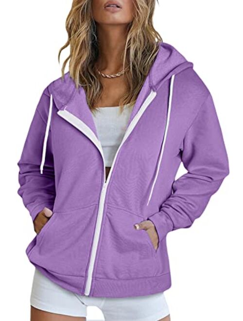 Dokotoo Women's Full Zip Up Hoodie Long Sleeve Hooded Sweatshirts Pockets Jacket Coat for Women