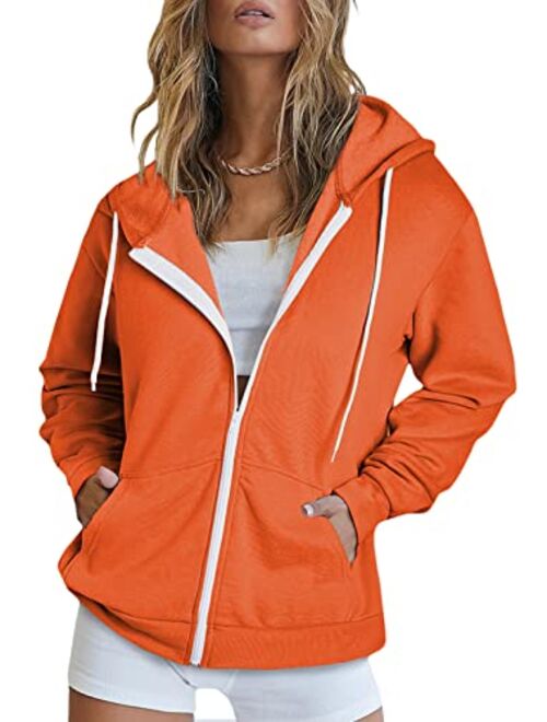 Dokotoo Women's Full Zip Up Hoodie Long Sleeve Hooded Sweatshirts Pockets Jacket Coat for Women