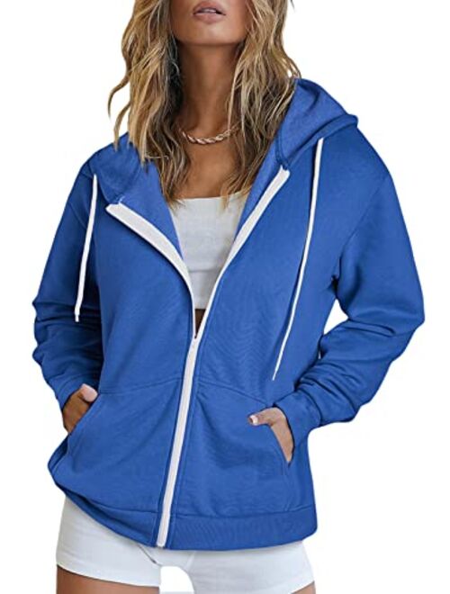 Dokotoo Women's Full Zip Up Hoodie Long Sleeve Hooded Sweatshirts Pockets Jacket Coat for Women