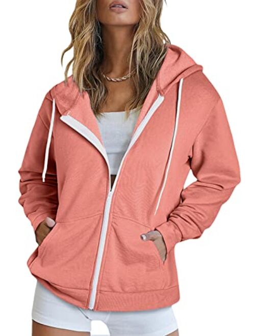 Dokotoo Women's Full Zip Up Hoodie Long Sleeve Hooded Sweatshirts Pockets Jacket Coat for Women