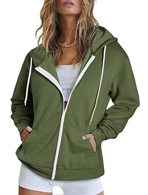 Dokotoo Women's Full Zip Up Hoodie Long Sleeve Hooded Sweatshirts Pockets Jacket Coat for Women