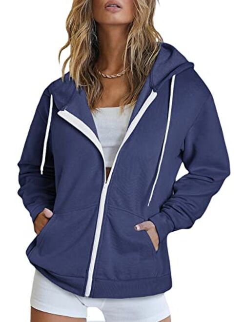 Dokotoo Women's Full Zip Up Hoodie Long Sleeve Hooded Sweatshirts Pockets Jacket Coat for Women