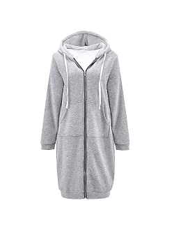 DUOYANGJIASHA Women's Long Hoodies Tunic Winter Fleece Jackets Knitted Casual Sweatshirt Zip Up Hoodies