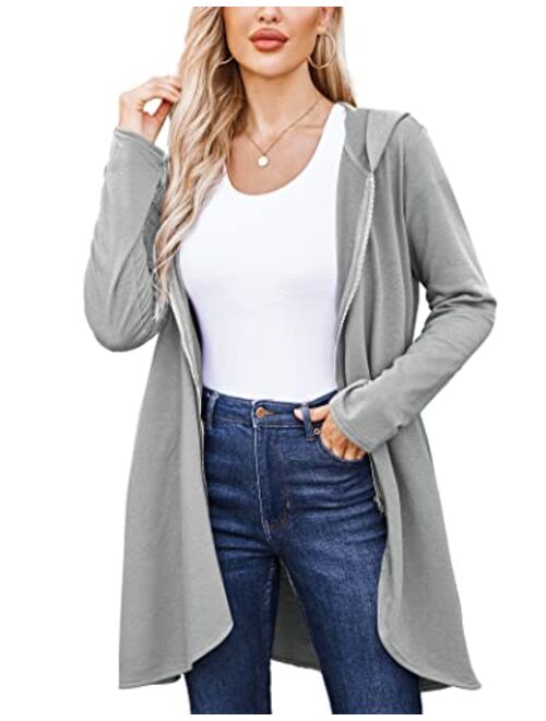 Zeagoo Women's Long Zip Up Hoodie Light Oversized Thin Tunic Hooded Sweatshirt Jacket with Pockets