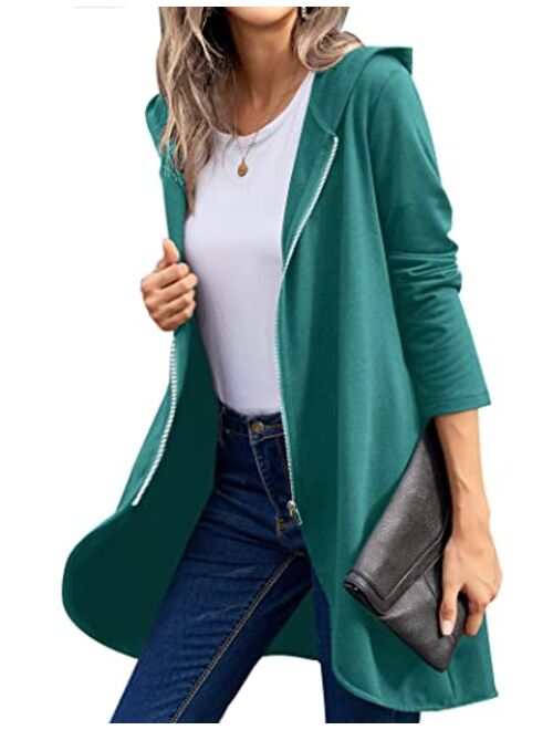 Zeagoo Women's Long Zip Up Hoodie Light Oversized Thin Tunic Hooded Sweatshirt Jacket with Pockets