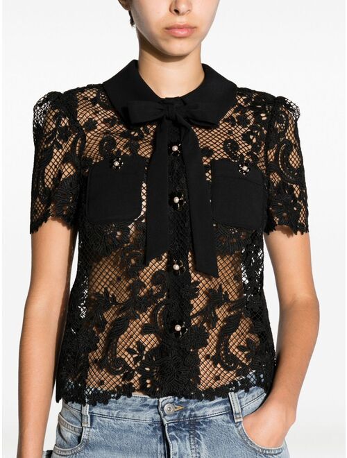 Self-Portrait lace-embellished short-sleeve top