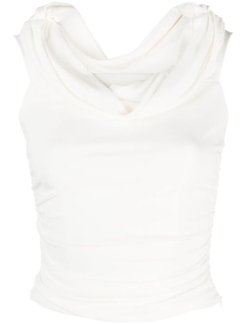 Self-Portrait off-shoulder cropped draped jersey top