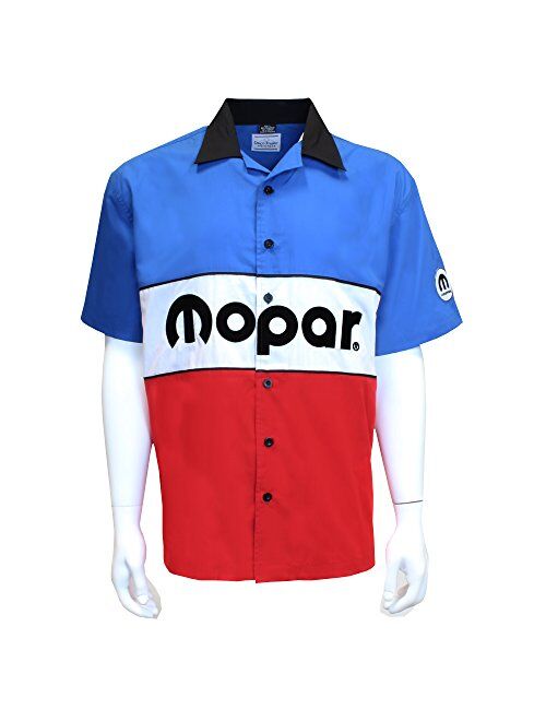 David Carey Originals Mopar Chrysler Pentastar Pit Crew Red White Blue Button Up Mechanic Shirt