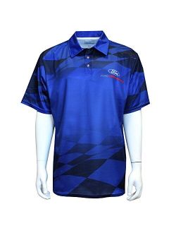 David Carey Originals David Carey Ford Performance Polo Shirt Blue & Black Button Up Collared Short Sleeve Dry-Wicking Shirt with Logo