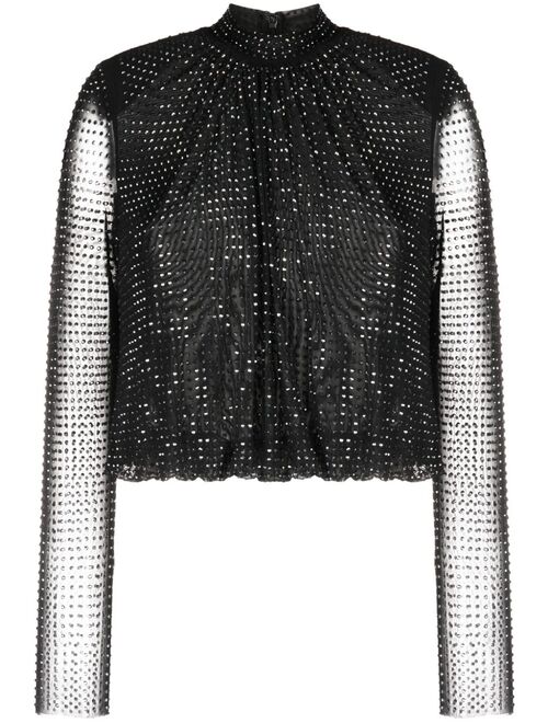 Self-Portrait rhinestone-embellished mesh-design blouse