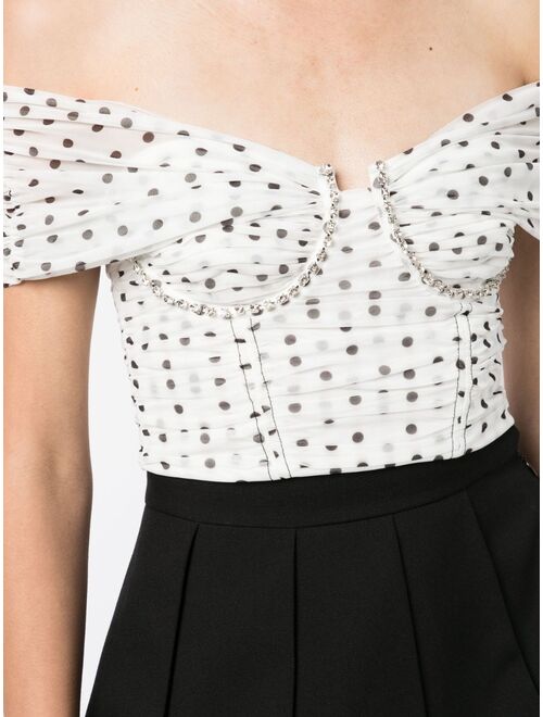 Self-Portrait polka-dot print cropped top